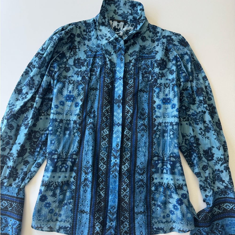 Kobi Halperin Teal and Navy Floral Blouse